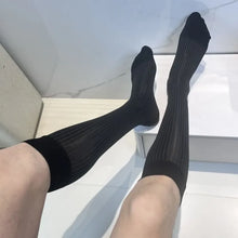 Load image into Gallery viewer, Mens Formal Stockings Sexy High Quality Business Mid-Calf Socks for Men Dress Socks Nylon Oil Shiny Mirror Stripe TNT Socks Ick