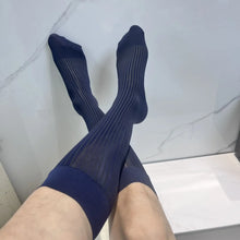 Load image into Gallery viewer, Mens Formal Stockings Sexy High Quality Business Mid-Calf Socks for Men Dress Socks Nylon Oil Shiny Mirror Stripe TNT Socks Ick