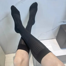 Load image into Gallery viewer, Mens Formal Stockings Sexy High Quality Business Mid-Calf Socks for Men Dress Socks Nylon Oil Shiny Mirror Stripe TNT Socks Ick
