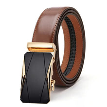 Load image into Gallery viewer, Men's Genuine Leather Waist Straps Black Male Jeans Waist Belt Cowhide Automatic Buckle Belt for Men Famous Brand Business Belt