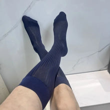 Load image into Gallery viewer, Mens Formal Stockings Sexy High Quality Business Mid-Calf Socks for Men Dress Socks Nylon Oil Shiny Mirror Stripe TNT Socks Ick