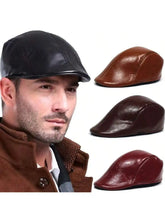 Load image into Gallery viewer, New Pu Leather Cap for Men Spring and Autumn Middle-Aged and Elderly Fashionable Retro Style Warm and Thickened visor  for Dad