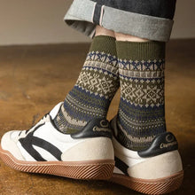 Load image into Gallery viewer, Mens Socks Autumn Winter Fashion Retro Geometric Patterns Middle Tube Socks Men Japanese Fashion Ethnic Vintage Long Socks