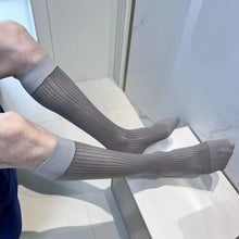 Load image into Gallery viewer, Mens Formal Stockings Sexy High Quality Business Mid-Calf Socks for Men Dress Socks Nylon Oil Shiny Mirror Stripe TNT Socks Ick